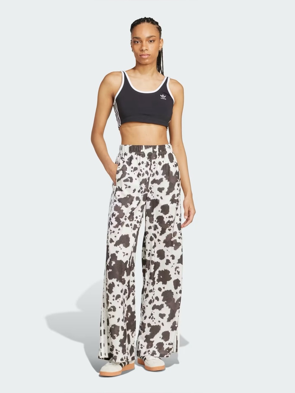 adidas Satin Wide Leg Cow-Print Track Pants - Picture 4 of 7
